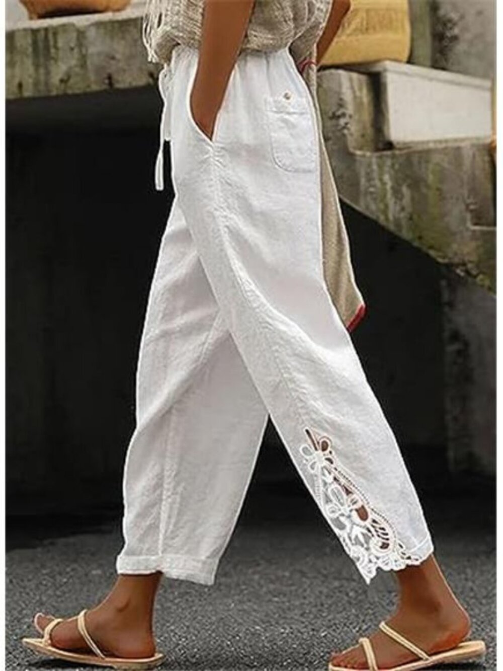 Women Casual Lightweight Drawstring Elastic Waist Pants with Pockets, - Picture 2 of 6